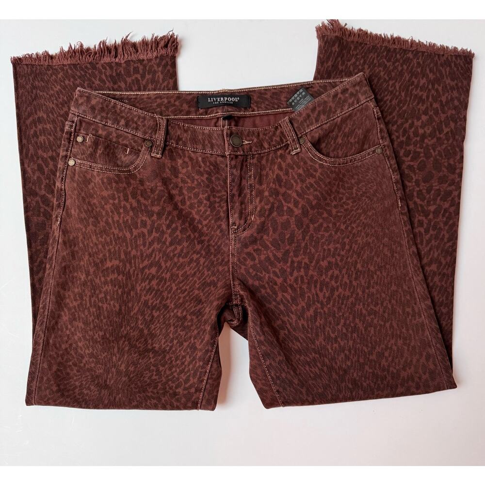 Liverpool Brown Hannah Crop Flare low rise with Frayed Hem Pants Women's 4/27